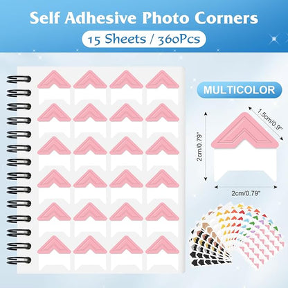GOONAVI 15 Sheets 360 PCS Multicolor Acid-Free Photo Corners Notebook, - Image 2