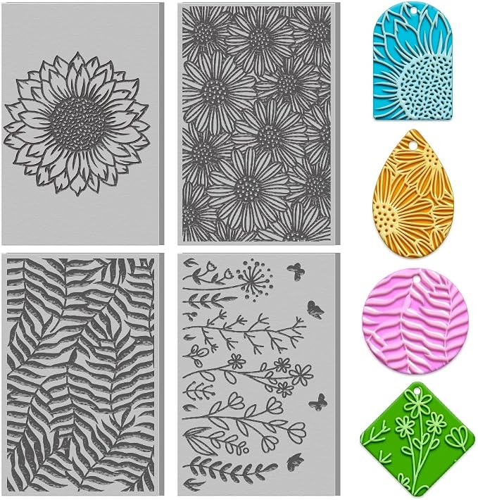 4PCS Polymer Clay Flowers Leaves Texture Sheets Set by ACRNIGHEET