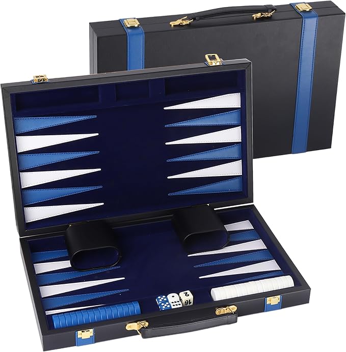 GSE Games & Sports Expert Premium Leather Backgammon Board Game Set, Classic by GSEGamesSportsExpert