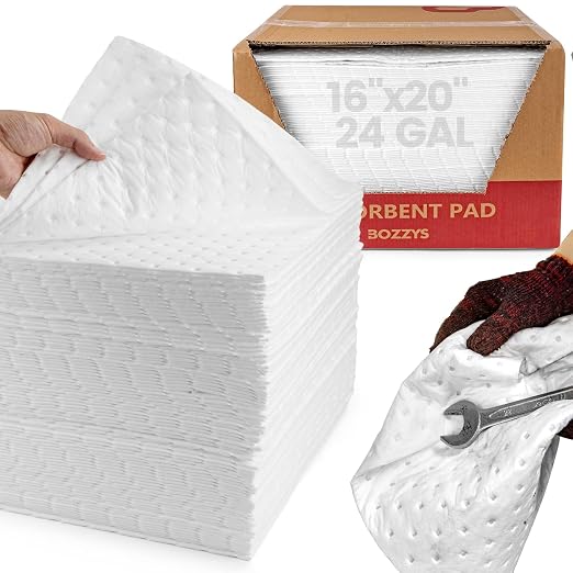 Oil Absorbent Pads | 16"x20" Oil-Only Spill Mat 100-Pack | Industrial Spill by BOZZYS
