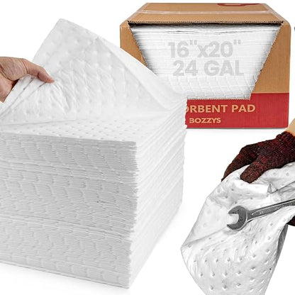 Oil Absorbent Pads | 16"x20" Oil-Only Spill Mat 100-Pack | Industrial Spill by BOZZYS