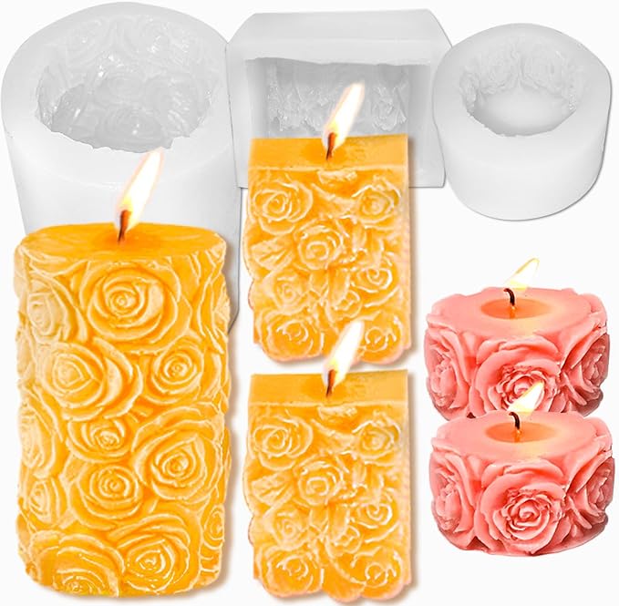 3PCS Rose Molds Silicone Candle Molds, Acxydm Valentine's Day Large Pillar by Acxydm