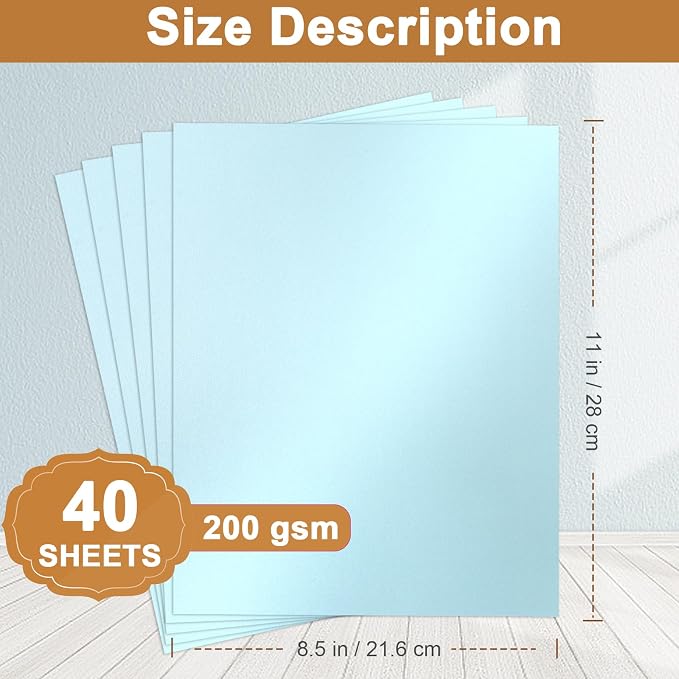 40 Sheets Blue Shimmer Cardstock 8.5 x 11 Metallic Paper, 75lb light blue Card - Image 2