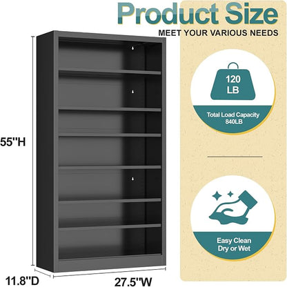55" Storage Cabinet with 6 Adjustable Shelves, Metal Shelving Unit - Image 2