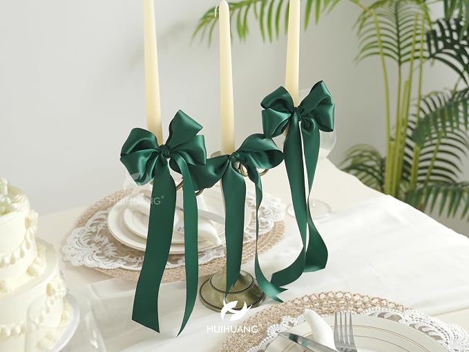 HUIHUANG Green Satin Ribbon 1-1/2 inch x 100 Yards Dark Green Double-Faced - Image 4