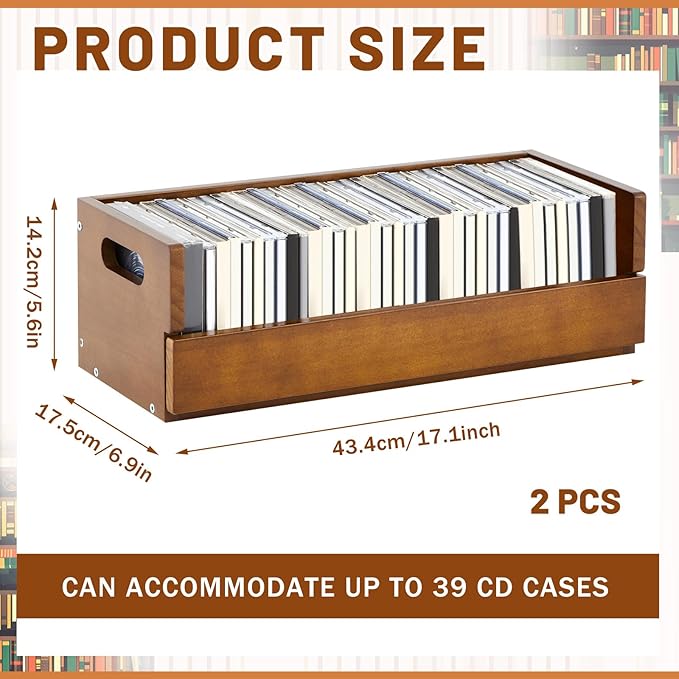 2 Set Wooden CD Storage Box Holder Shelf Cassette Tape Display Racks - Image 2