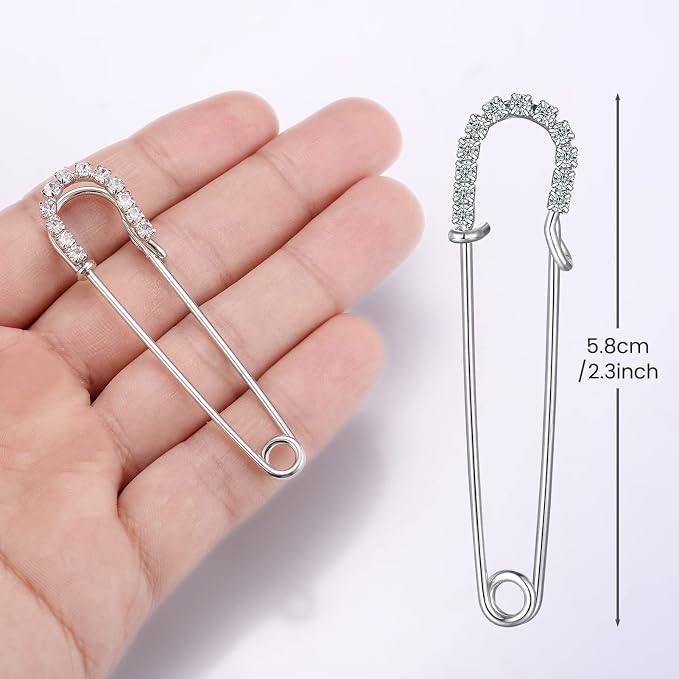 Housweety 10 Silver Tone Rhinestone Safety Pins Brooches 6.5x1.8cm - Image 4