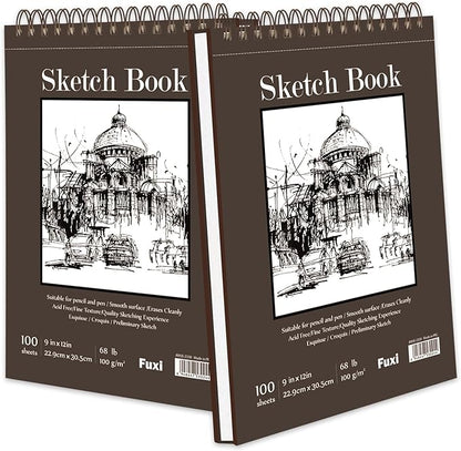 9" x 12" Sketch Book, Top Spiral Bound Sketch Pad, 2 Packs 100 Sheets Each by SketchBook