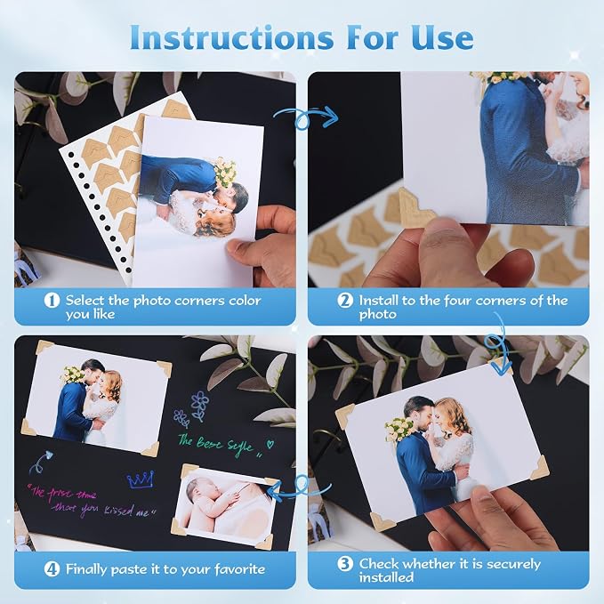 GOONAVI 15 Sheets 360 PCS Multicolor Acid-Free Photo Corners Notebook, - Image 4