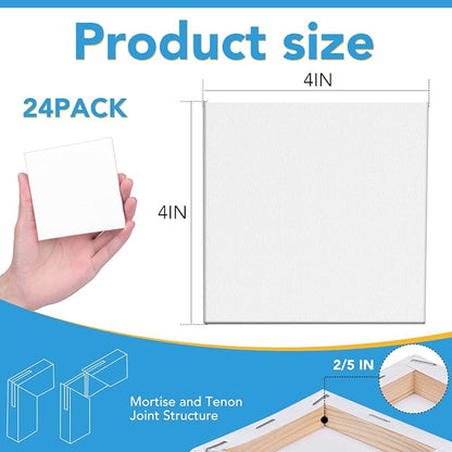 ESRICH Mini Canvases for Painting, 4x4In Canvas in Bulk 24Pack, 2/5In Profile - Image 2