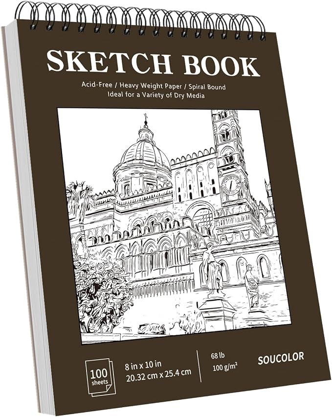 Soucolor 8" x 10" Blank Spiral Notebook| 100 Sheets 68lb/100gsm| Classroom Must by Soucolor