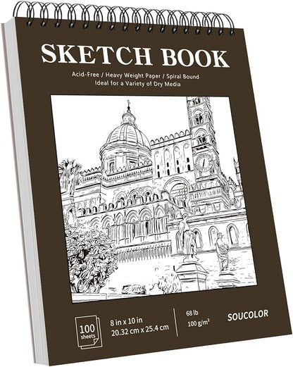 Soucolor 8" x 10" Blank Spiral Notebook| 100 Sheets 68lb/100gsm| Classroom Must by Soucolor