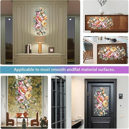 GLOBLELAND 4 Sheets Spring Peony Flowers Furniture Transfer 11.8x5.9inch - Image 5