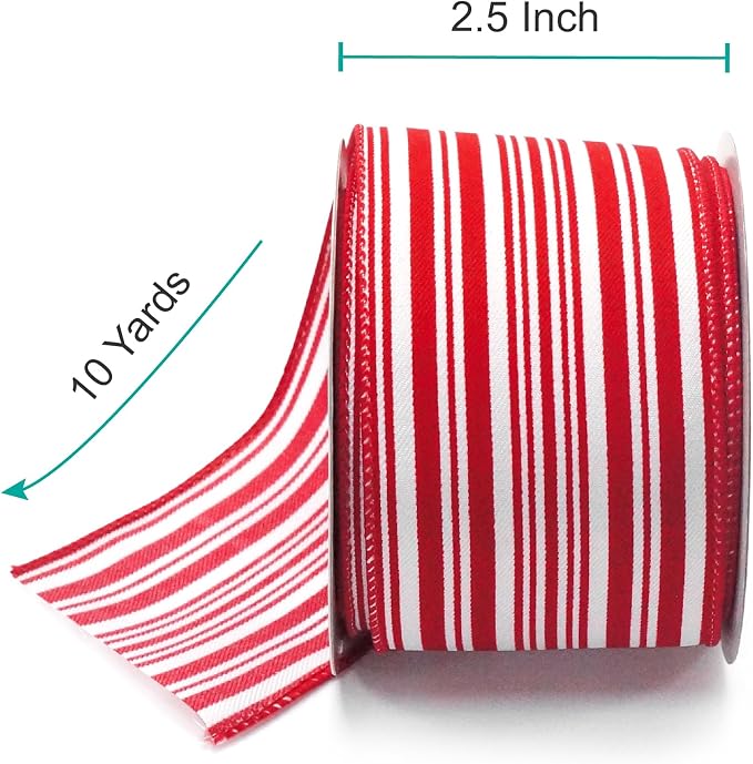 CT CRAFT LLC Red and White Stripe Wired Ribbon – 2.5" Wide x 10 Yards Long - Image 2