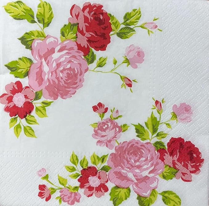 20-ct 13x13 Flowers Paper Luncheon Decoupage Napkins, 3-Ply Servilletas Printed by KeepUnique