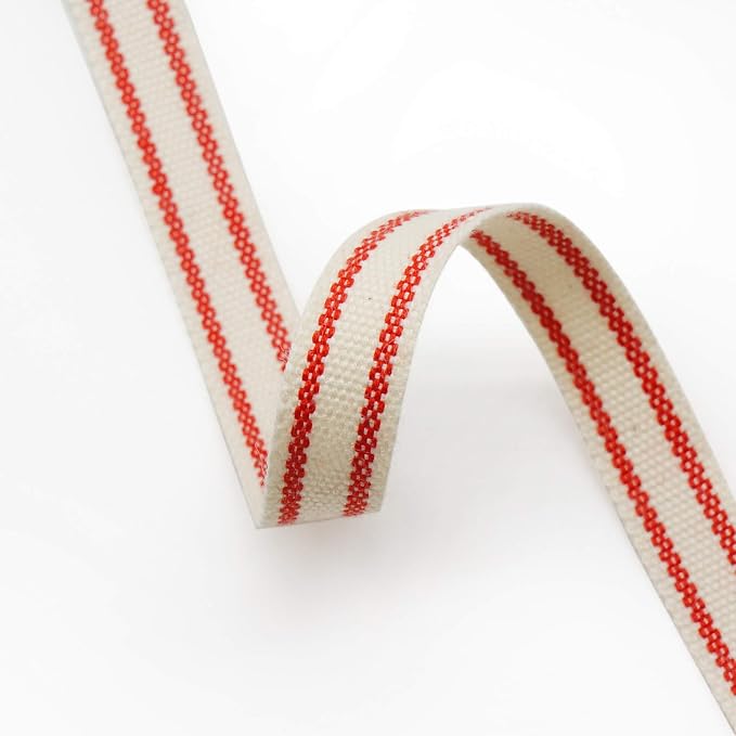 CT CRAFT LLC Ivory Cotton Red Stripes Ribbon 3/8" x 10 Yards - Image 3
