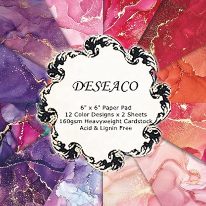 Colored Marble Scrapbook Paper Pad 6x6 – Rose Pink Purple Gold Patterned Paper by SXUSALLC