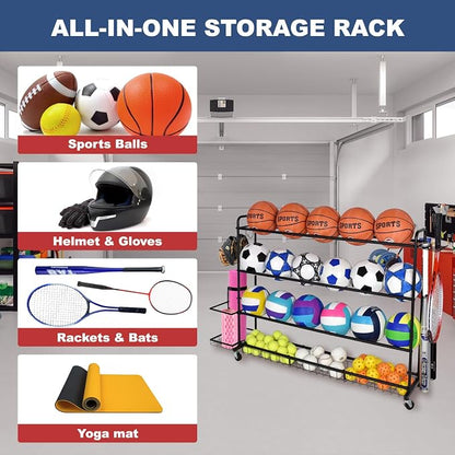 Basketball Rack, Shooting Training Rolling Ball Stand, Garage Organizer - Image 3