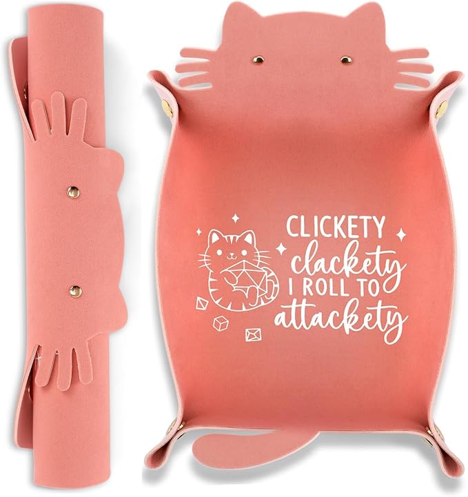 Cat Dice Tray Pinkk for Rolling Funny Folding Leather Dice Tray Portable by ICoDeesse