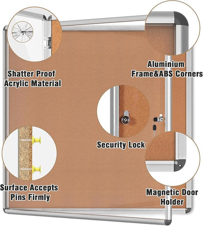 38"x38" Enclosed Bulletin Board, Lockable Weather-Resistant Aluminum Cork - Image 3