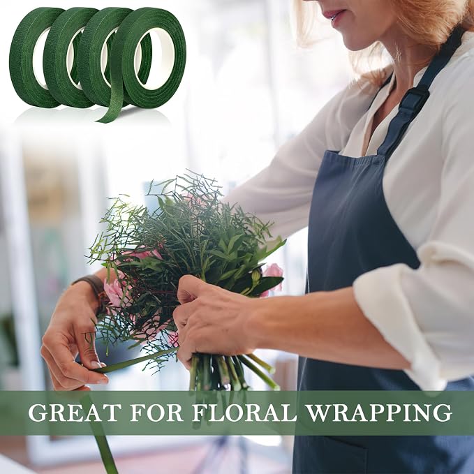 8 Rolls Floral Tape, 1/2" Wide Flower Tape, Dark Green Floral Tape - Image 5