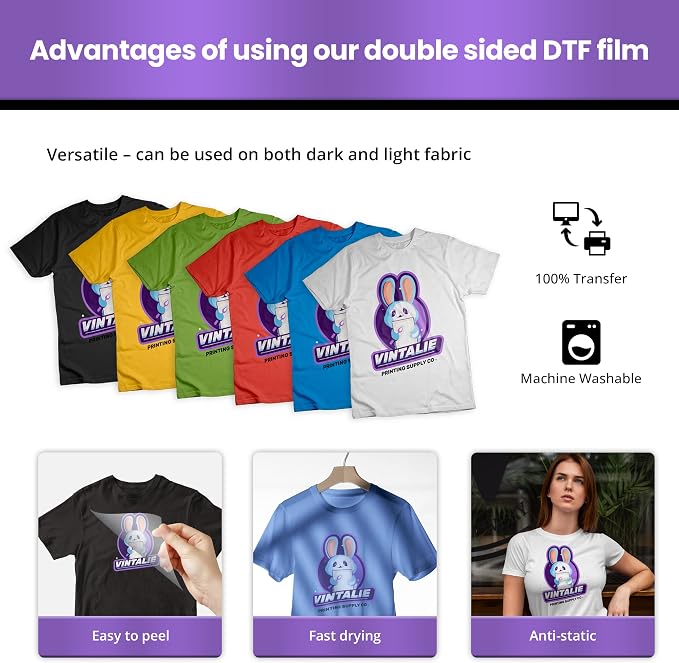 Vintalie DTF Transfer Film – A450 Sheets Premium Matte Double Sided DTF Film - Image 4