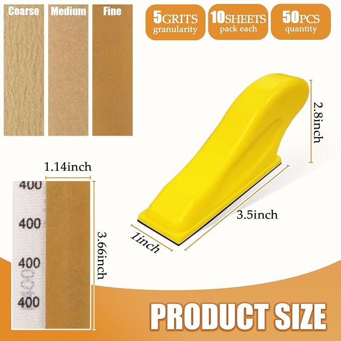 Mini Sander Kit of Detail Hand Sanding Tools and 50 PCS 80/120/180/240/400 Grit - Image 2