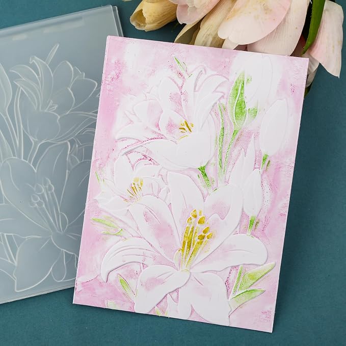 BAOFALI 3D Embossing Folder for Card Making, Lily Flowers Clear Plastic Texture - Image 6