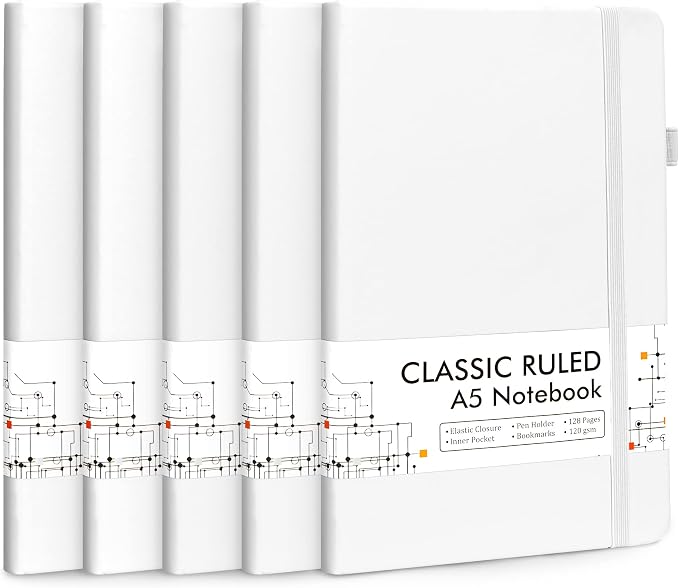 feela 5 Pack Notebooks Journals Bulk, Hardcover Notebook Classic Ruled Lined by feela