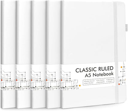 feela 5 Pack Notebooks Journals Bulk, Hardcover Notebook Classic Ruled Lined by feela