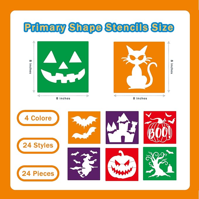 24 Pieces for Kids, Large Drawing Chalk, 8 Inches Washable Shape Template Kit - Image 2