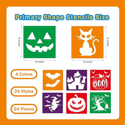 24 Pieces for Kids, Large Drawing Chalk, 8 Inches Washable Shape Template Kit - Image 2