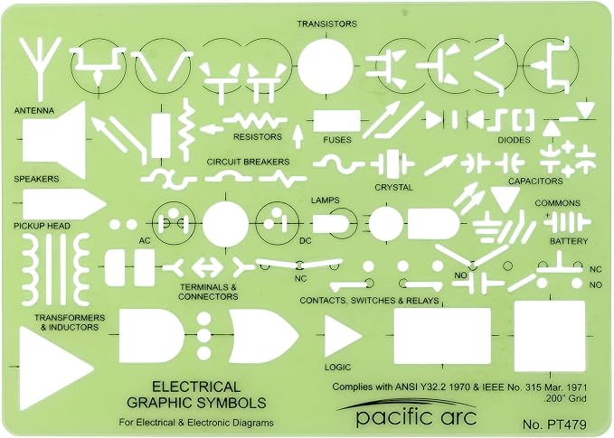Pacific Arc Template: Electrical Graphic Symbols, 117 Openings 5" x 7" by PacificArc