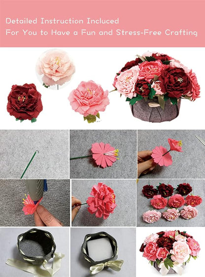 BAZIMA DIY Felt Flower Art Craft Kit, DIY Felt Peony Pot Bonsai Kit, 18 Peonies - Image 5