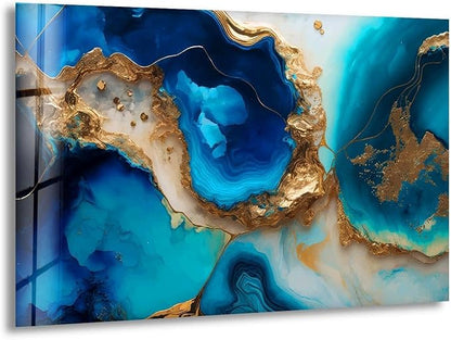 My Photostation.com 48Wx32H'' Blue Alcohol ink Glass Wall ArtTempered Glass by MyPhotostation