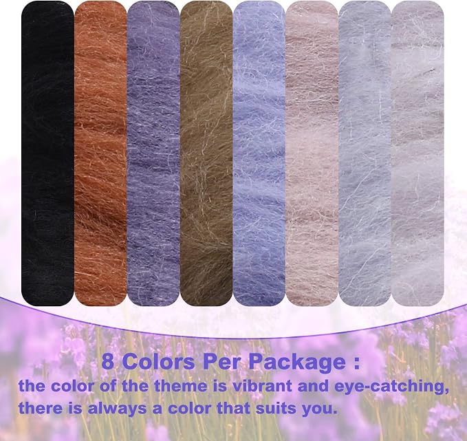 WONVOC Needle Felting Wool 80g, Wool Roving, 8 Colors, - Image 3