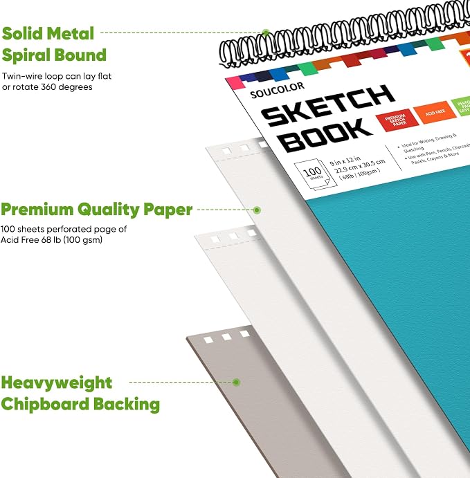 Soucolor School Supplies 9" x 12" Sketch Book - Image 2