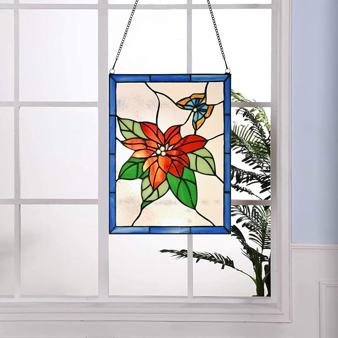 PA0020 Christmas Flower Stained Glass Hanging Panel-10 Wx13.25 H Window by HomeBeauty
