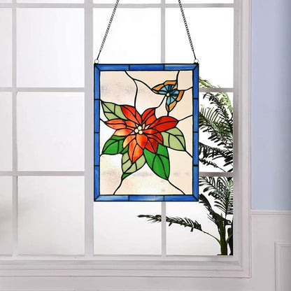 PA0020 Christmas Flower Stained Glass Hanging Panel-10 Wx13.25 H Window by HomeBeauty