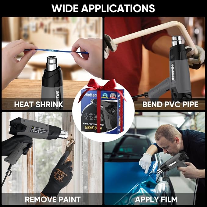 ROMECH 1500W Heavy Duty Heat Gun, Variable Temperature Control Hot Air Gun Kit - Image 5