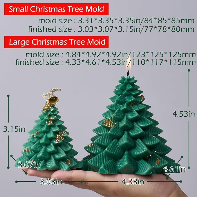 KDW Soy Wax Beads for Candle Making Christmas Tree Silicone Mold Large+Small 3D - Image 3