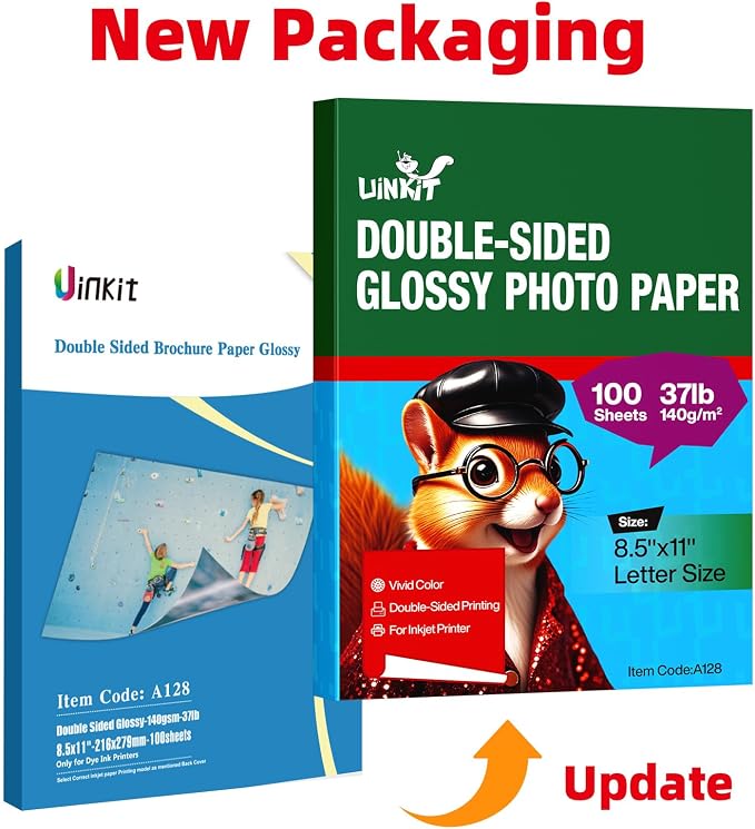 Uinkit 100 sheets Brochure Paper Glossy Double Sided 8.5x11 Inkjet 37lb 140gsm - Image 2