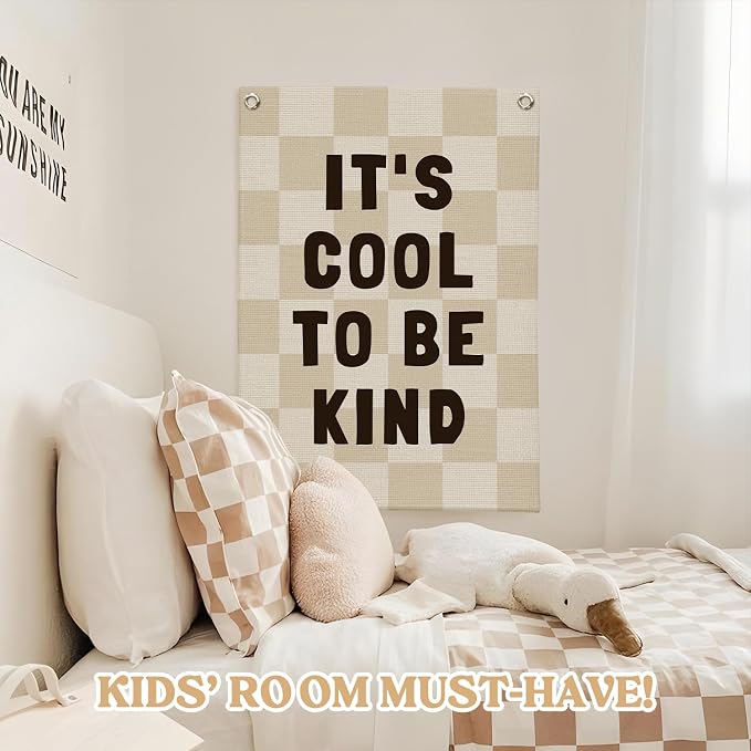 Kids Room Decor Linen Canvas Banner, It's Cool to Be Kind, Baby Nursery Decor - Image 5