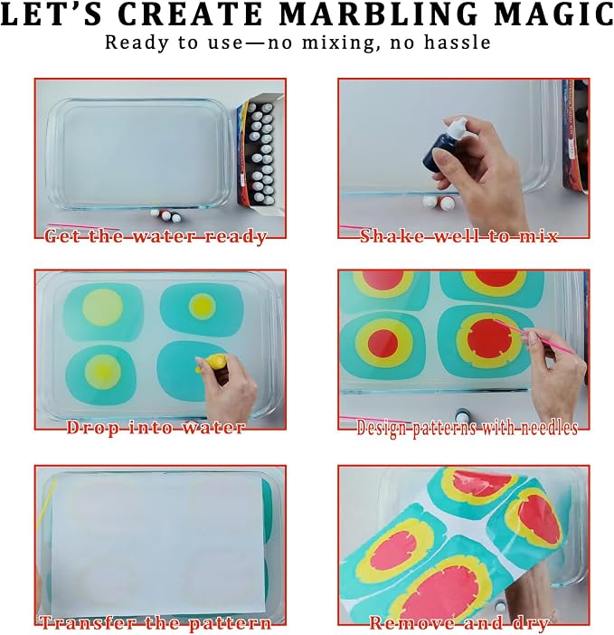 JAJADO 27 Pcs Water Marbling Paint Kit, Water Paint Marbling Ink & Turkish - Image 5
