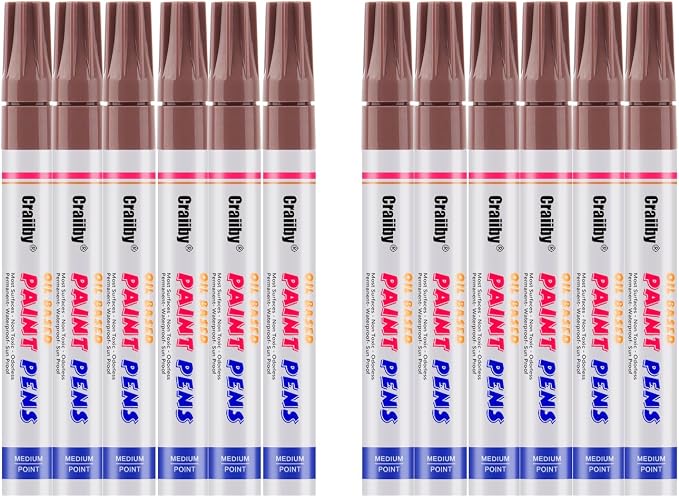 Brown Paint Markers, 12 Pack Oil-Based Waterproof Quick Dry Permanent Paint Pen by Craiiby