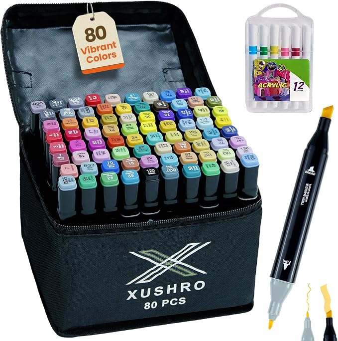 80-Piece Dual Tip Alcohol Markers Set by Unknown