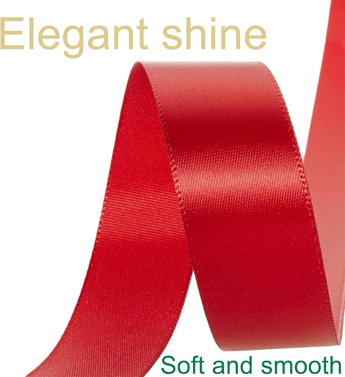 1 Inch Red Ribbon, 50 Yards Craft Polyester Satin Ribbon Perfect - Image 3