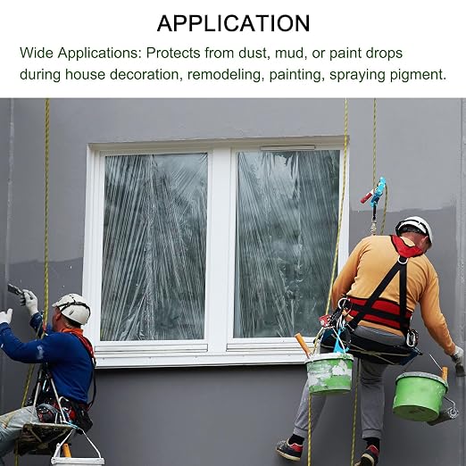 uxcell Pre-Taped Masking Film, 4.9ft x 82ft Plastic Paint Drop Cloth - Image 6