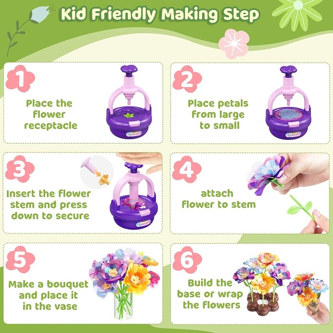 Arts and Crafts Kit for Kids Ages 4-8, Flower Bouquet Toys, DIY Flower Market - Image 3