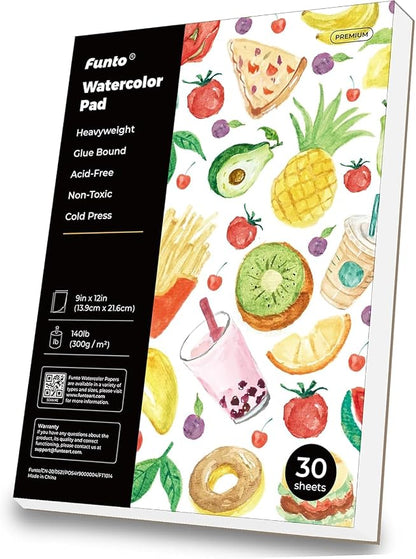 Funto Watercolor Paper Pads, 30 Sheets, 140lb/300gsm, Cold Pressed, Acid-Free by FUNTO